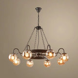 Industrial Wagon Wheel Globe Black Dining Room Chandelier Image - 3