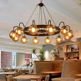 Industrial Wagon Wheel Globe Black Dining Room Chandelier Image - 4