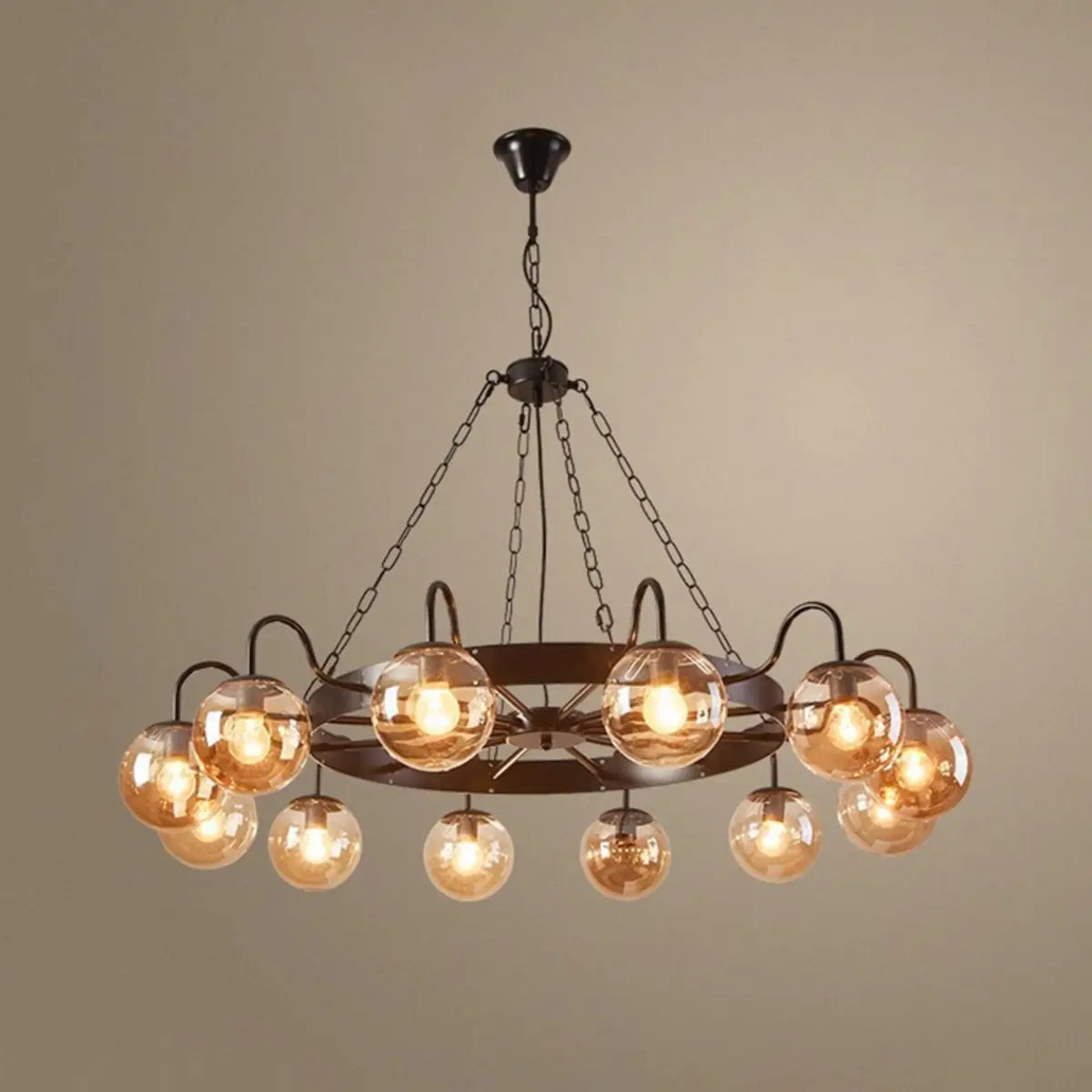 Industrial Wagon Wheel Globe Black Dining Room Chandelier Image - 5