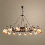 Industrial Wagon Wheel Globe Black Dining Room Chandelier Image - 7