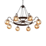 Industrial Wagon Wheel Globe Black Dining Room Chandelier Image - 9