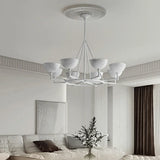 Industrial Wagon Wheel Modern White Chandelier Textured Dome Image - 1