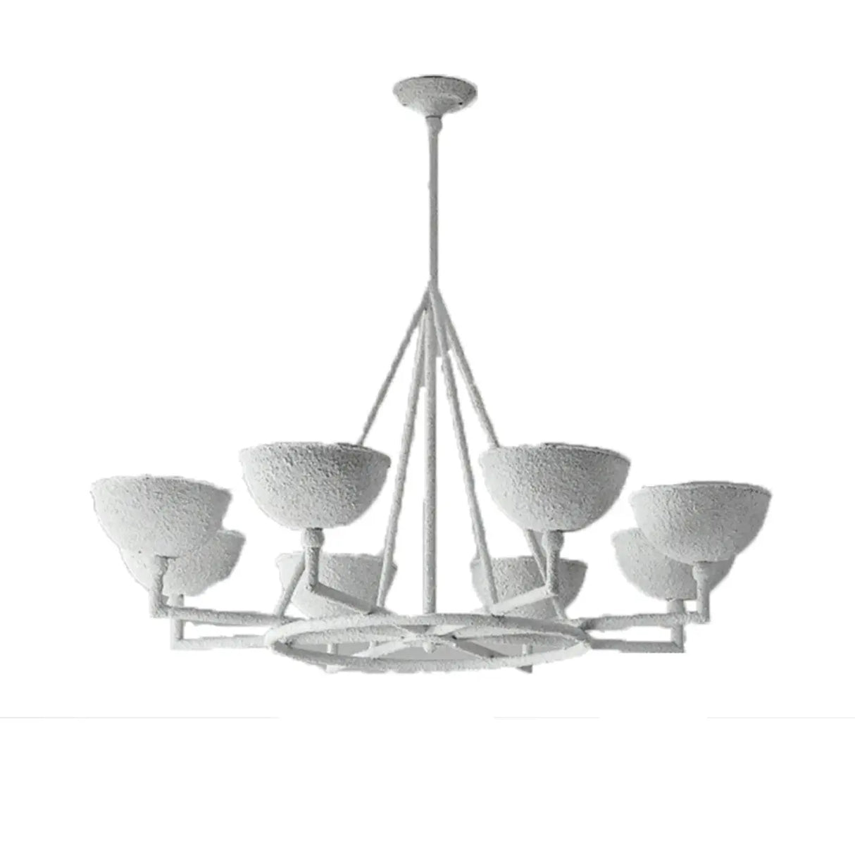 Industrial Wagon Wheel Modern White Chandelier Textured Dome Image - 5