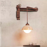 Industrial Walnut Wood Dome Swing Arm Wall Sconce Image - 1