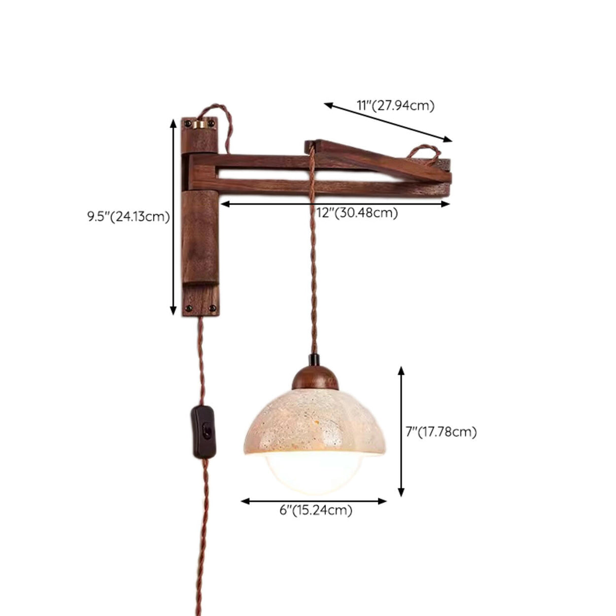 Industrial Walnut Wood Dome Swing Arm Wall Sconce Image - 17