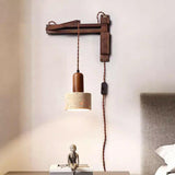 Industrial Walnut Wood Dome Swing Arm Wall Sconce Image - 2