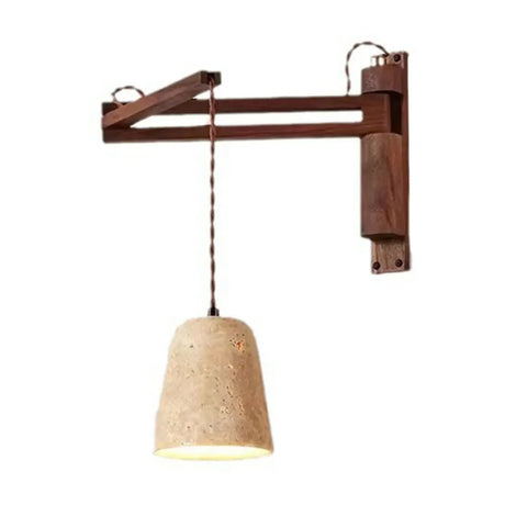 Industrial Walnut Wood Dome Swing Arm Wall Sconce Image - 5