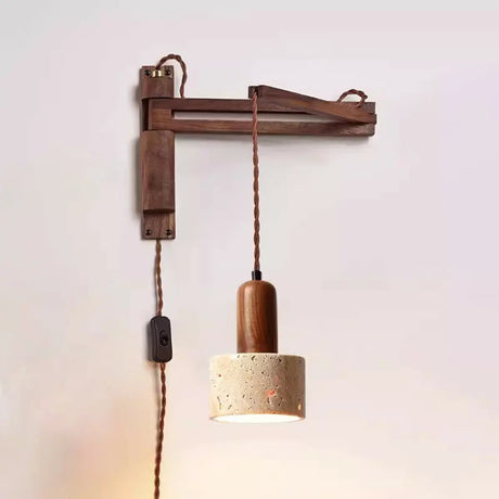 Industrial Walnut Wood Dome Swing Arm Wall Sconce Image - 7