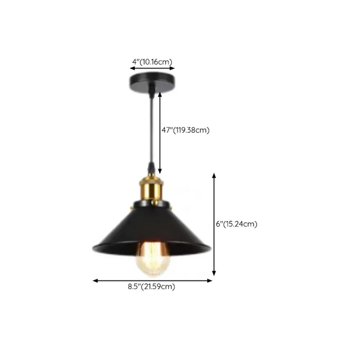 Industrial Warehouse Black Metal Cone Pendant Light 