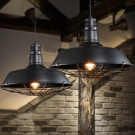 Industrial Warehouse Black Metal Dome Pendant Light Image - 1