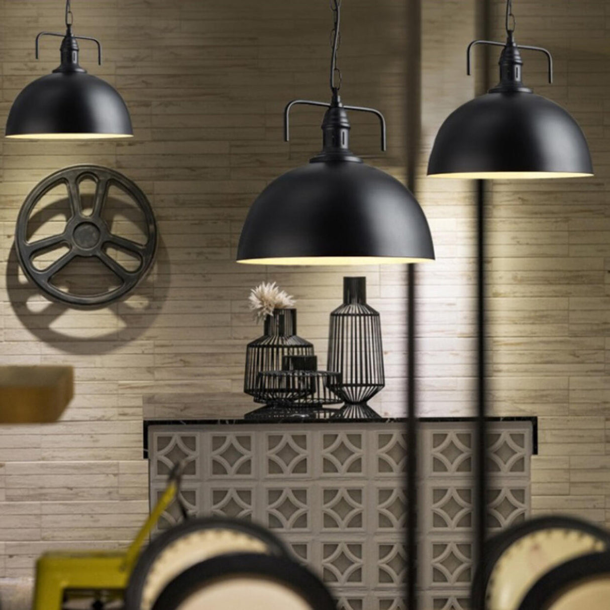 Industrial Warehouse Black Metal Dome Pendant Light Image - 8