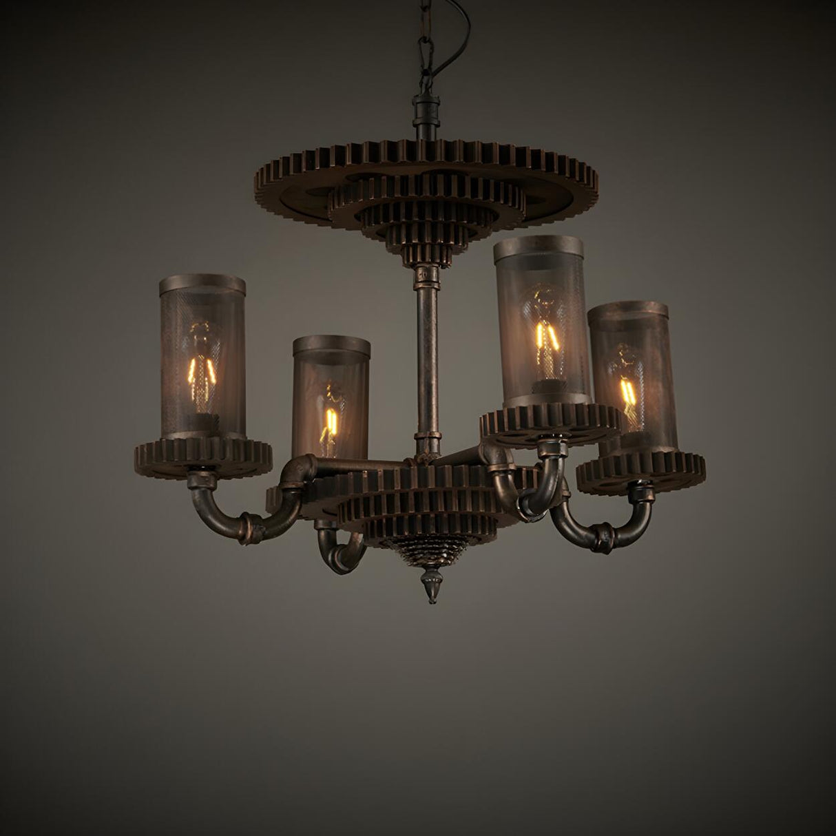 Industrial Warehouse Gear Deco Cylinder Hanging Chandelier Image - 3