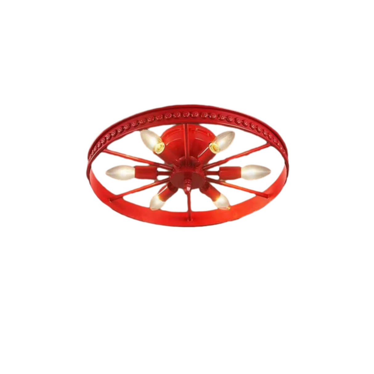 Industrial Wheel Red Semi-Flush Mount Light 6-Light Image - 5