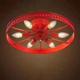 Industrial Wheel Red Semi-Flush Mount Light 6-Light Image - 8