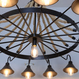 Steampunk Wagon Wheel Metal Rope Bar Black Large Chandelier Image - 17