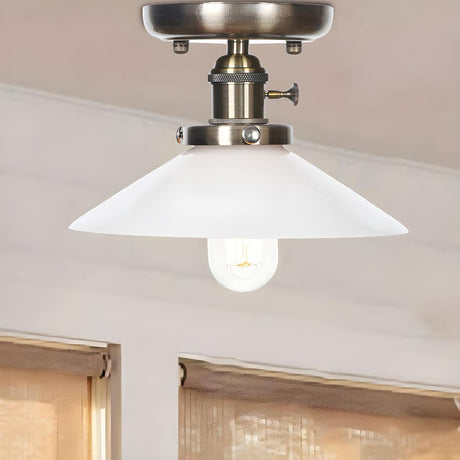 Industrial White Cone Metal Semi-Flush Mount Light Image - 2