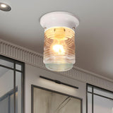 Industrial White Cylinder Clear Glass Flush Mount Light Image - 3