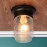 Industrial White Cylinder Clear Glass Flush Mount Light Image - 6