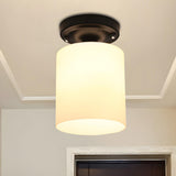 Industrial White Cylinder Glass Semi-Flush Mount Light Image - 1