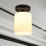 Industrial White Cylinder Glass Semi-Flush Mount Light Image - 2