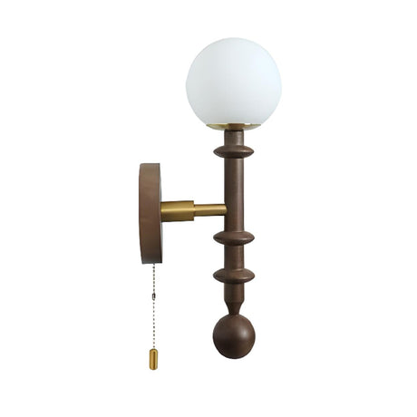 Industrial White Globe Black Pull Chain Wall Light Image - 2