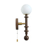 Industrial White Globe Black Pull Chain Wall Light Image - 2