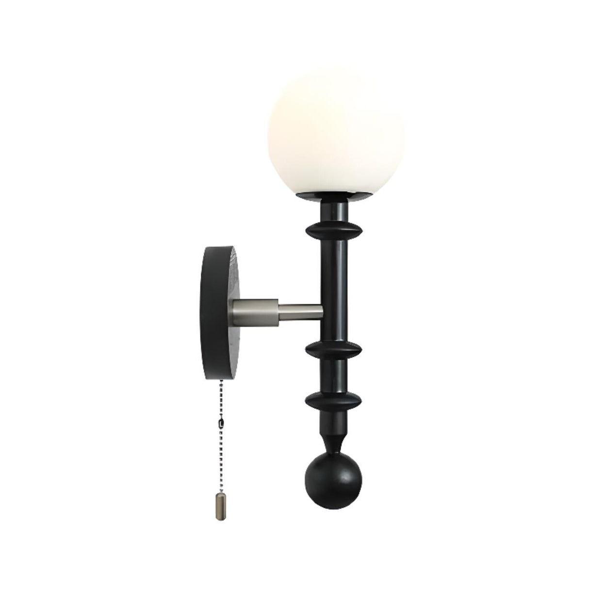 Industrial White Globe Black Pull Chain Wall Light Image - 3