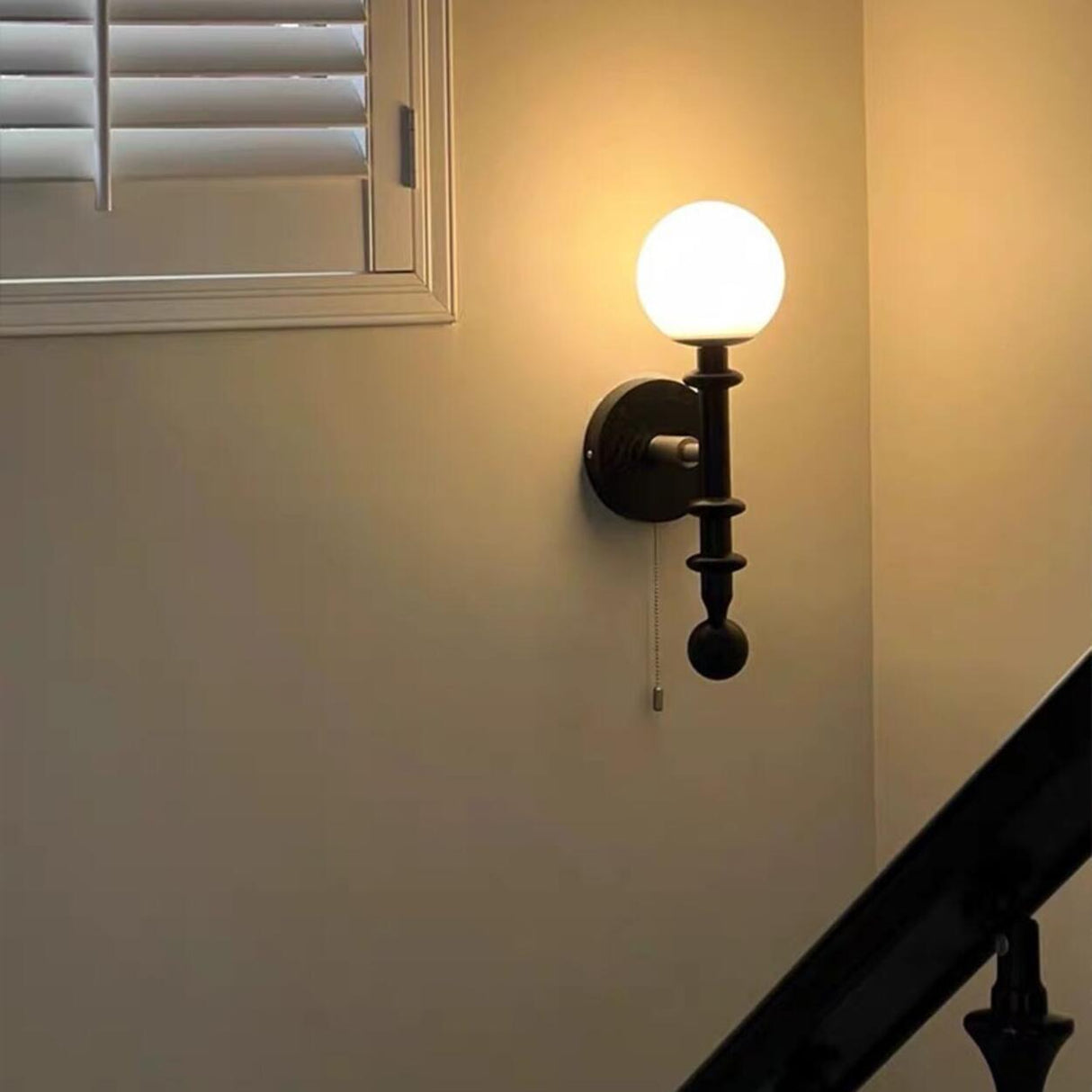 Industrial White Globe Black Pull Chain Wall Light Image - 4