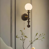 Industrial White Globe Black Pull Chain Wall Light Image - 5