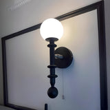 Industrial White Globe Black Pull Chain Wall Light Image - 6