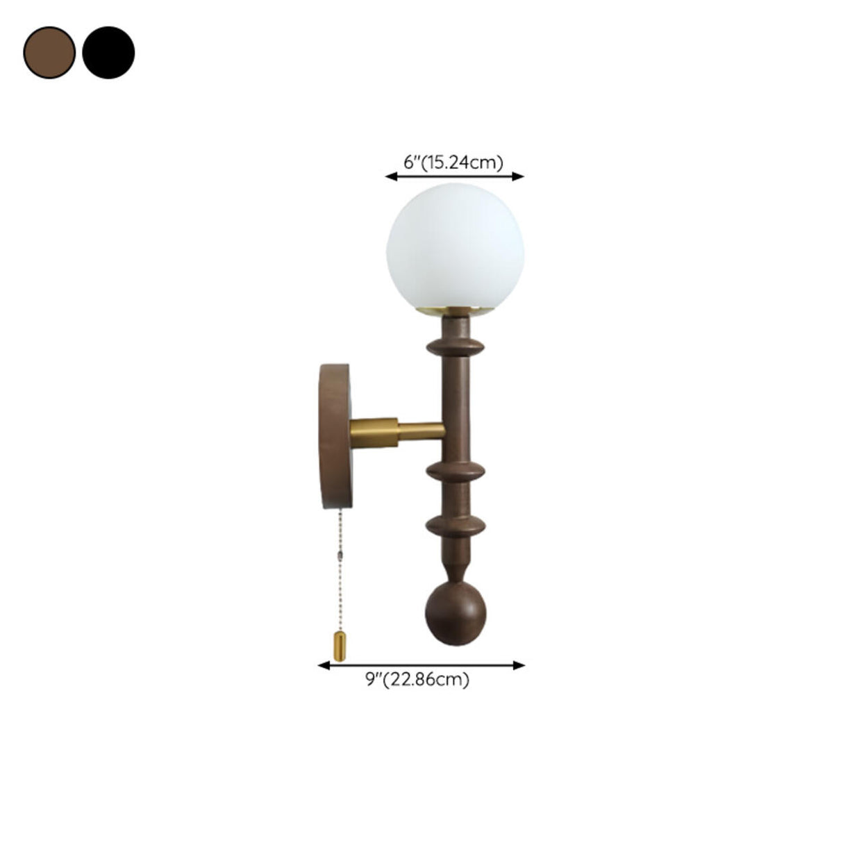 Industrial White Globe Black Pull Chain Wall Light 