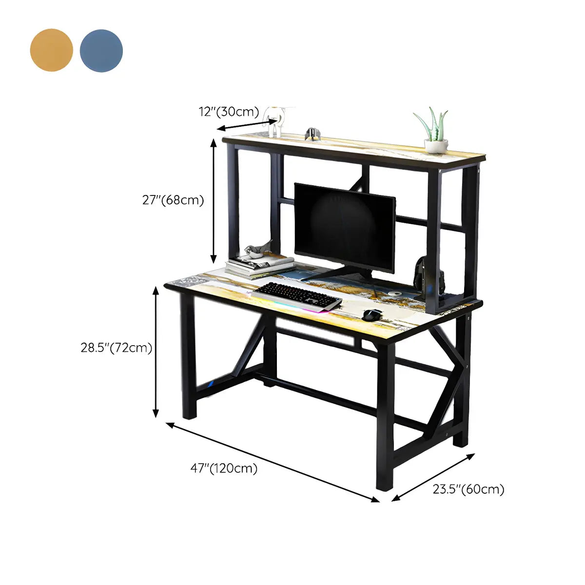 Industrial Wood Rectangle Trestle Small Gaming Desk Image - 15