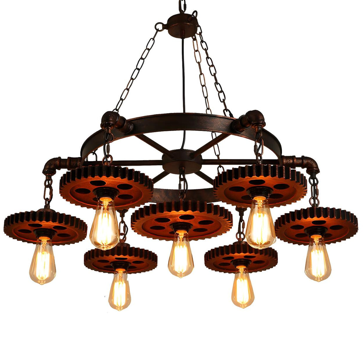 Industrial Wrought Iron Gear Wheel Pendant Light Image - 1