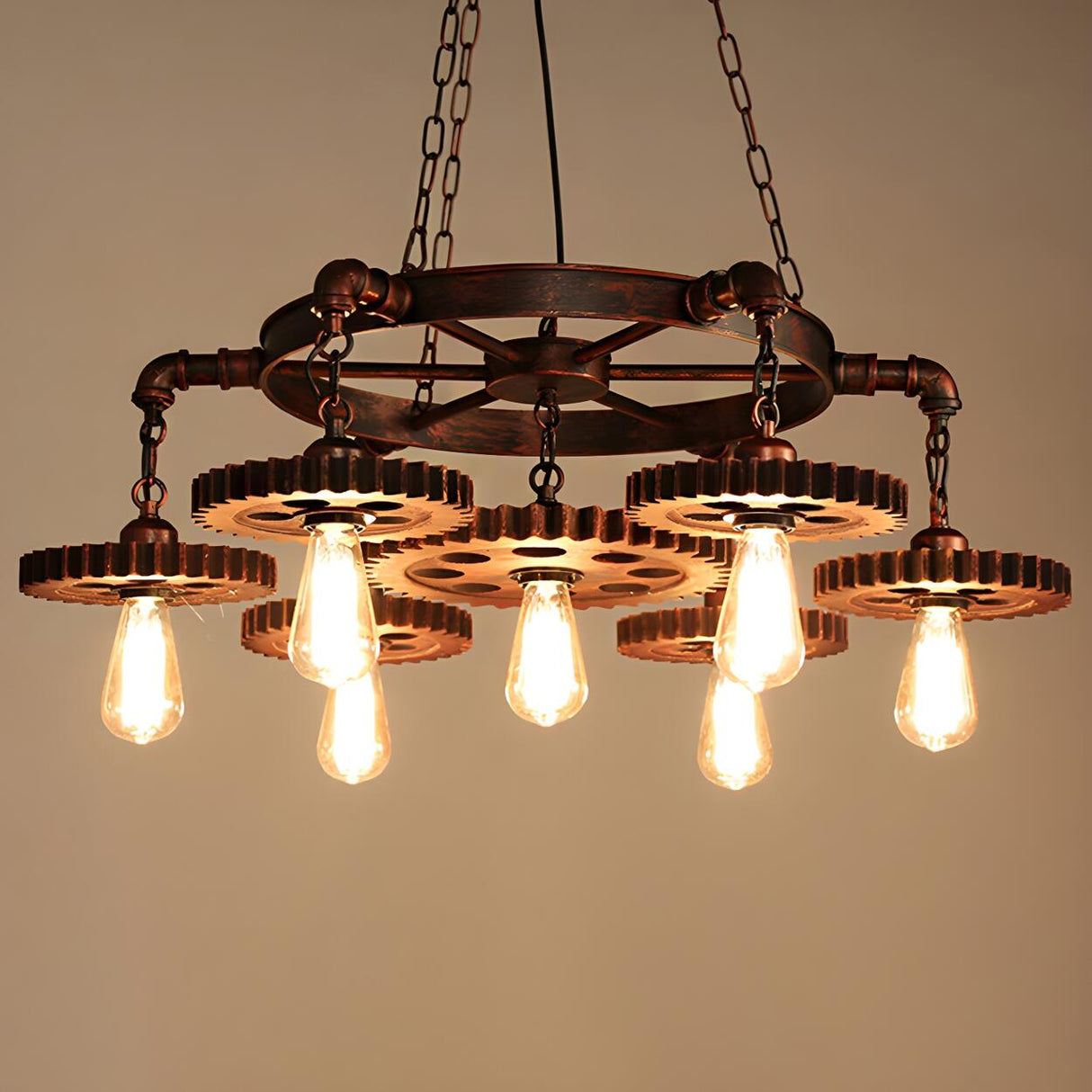 Industrial Wrought Iron Gear Wheel Pendant Light Image - 11