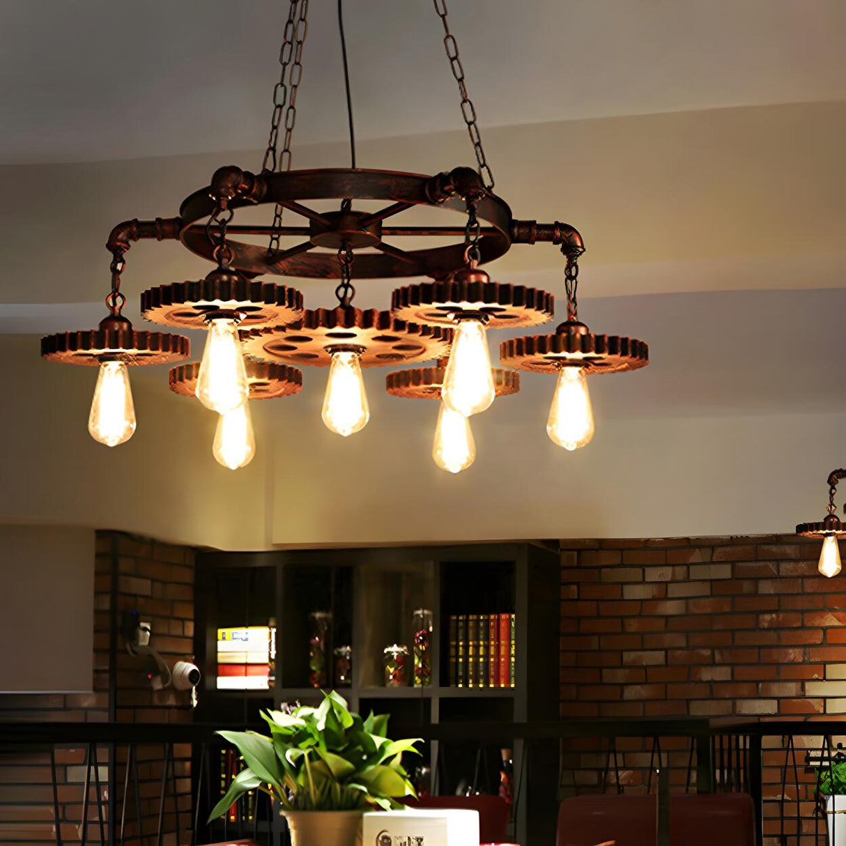 Industrial Wrought Iron Gear Wheel Pendant Light Image - 7