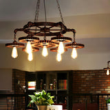 Industrial Wrought Iron Gear Wheel Pendant Light Image - 7