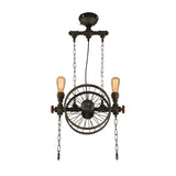 Industrial Wrought Iron Wheel Edison Bulb Chandelier Image - 4