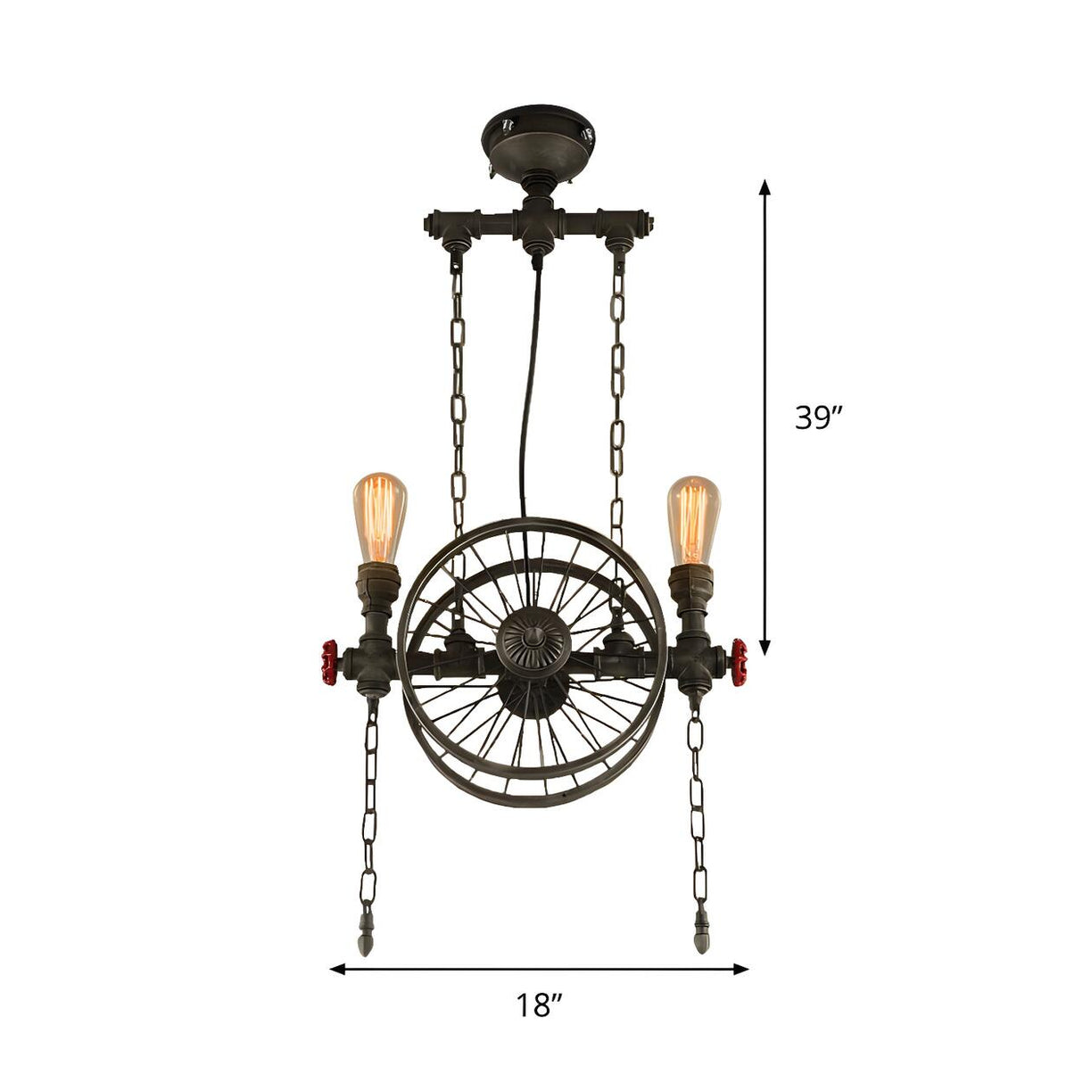 Industrial Wrought Iron Wheel Edison Bulb Chandelier 