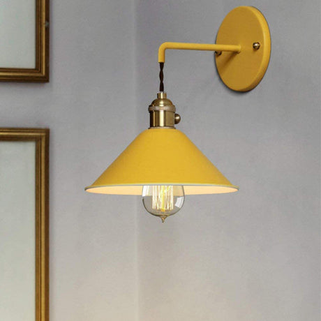 Industrial Yellow Cone Down Metal LED Wall Sconce Image - 1