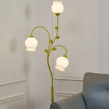 Innovative 3-Light Green Floral Glass LED Floor Lamp Image - 11