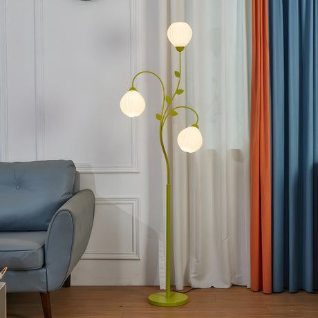 Innovative 3-Light Green Floral Glass LED Floor Lamp Image - 2