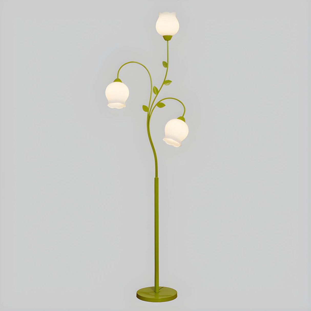 Innovative 3-Light Green Floral Glass LED Floor Lamp Image - 7