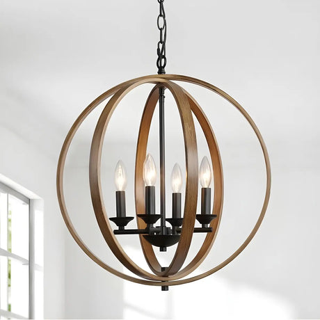 Iron Brown Sphere Candelabra Chain Foyer Chandelier Image - 1