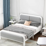 Iron Gray-White Headboard and Footboard Full Slat Bed Image - 1