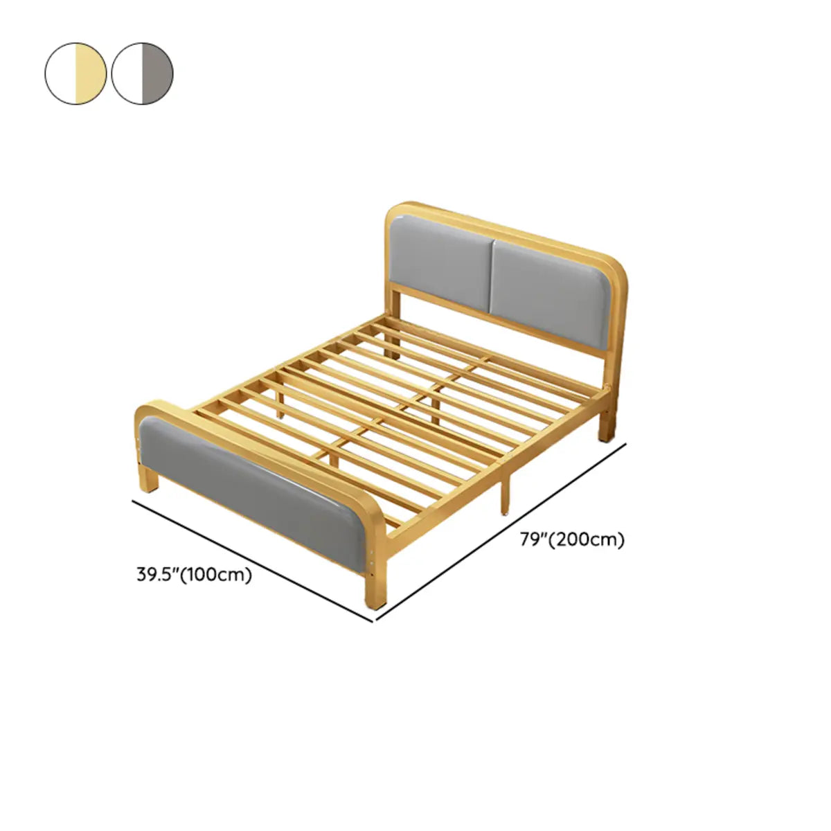 Iron Gray-White Headboard and Footboard Full Slat Bed 