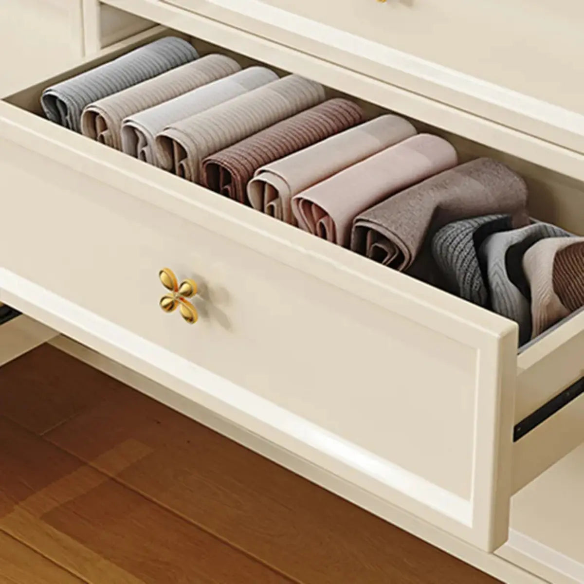 Ivory Composite Wood Storage Soft-Close Drawers Dresser Image - 10