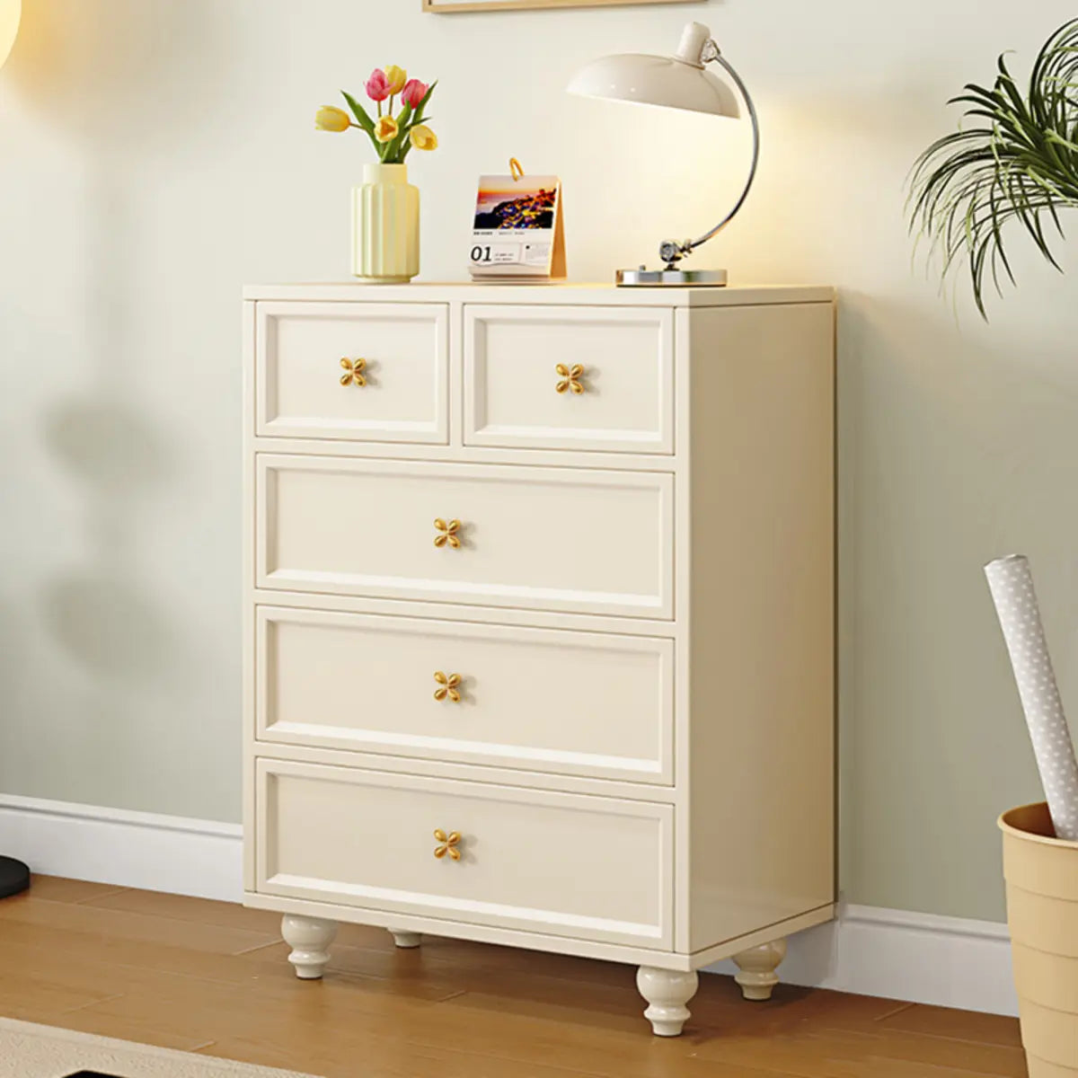 Ivory Composite Wood Storage Soft-Close Drawers Dresser Image - 11