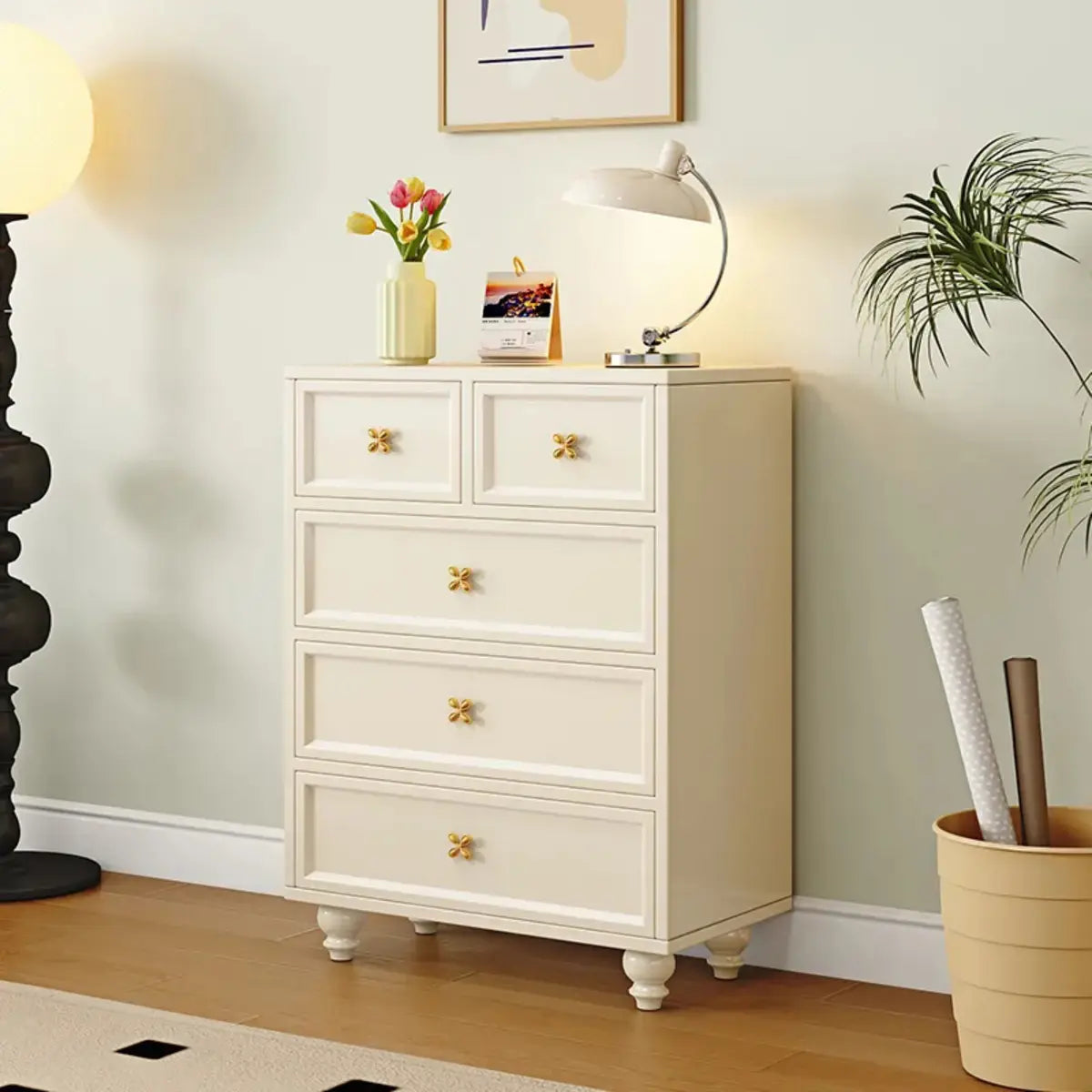 Ivory Composite Wood Storage Soft-Close Drawers Dresser Image - 6