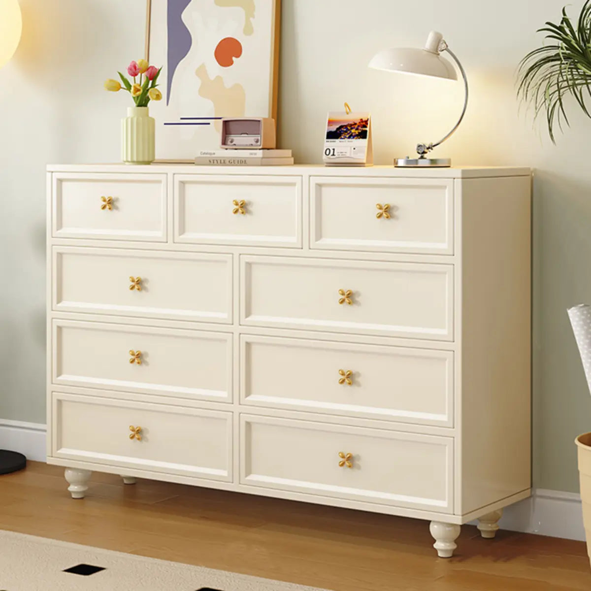 Ivory Composite Wood Storage Soft-Close Drawers Dresser Image - 7