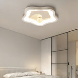 Ivory Flower Flush Modern Ceiling Fan with LED Light Image - 2